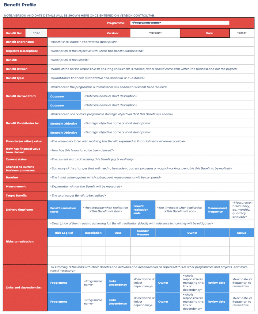 Benefits Management Framework Template Plan Method Grid