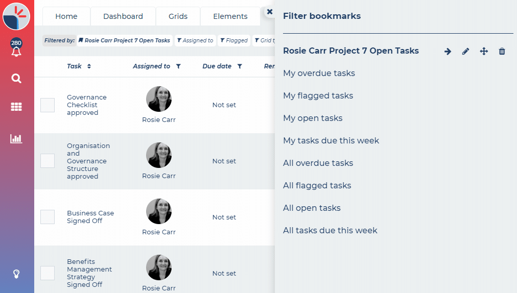 Manage dashboard filters
