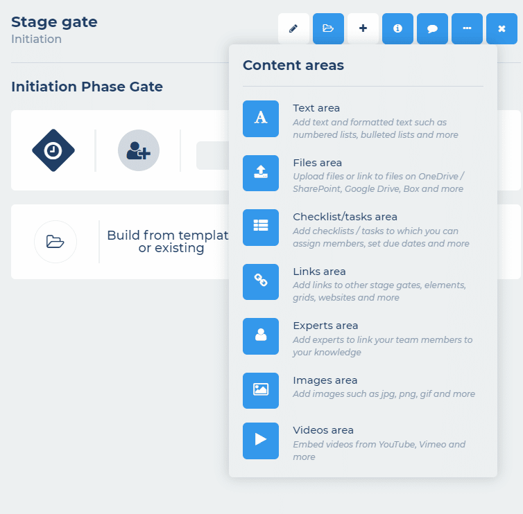 Stage gate add content areas