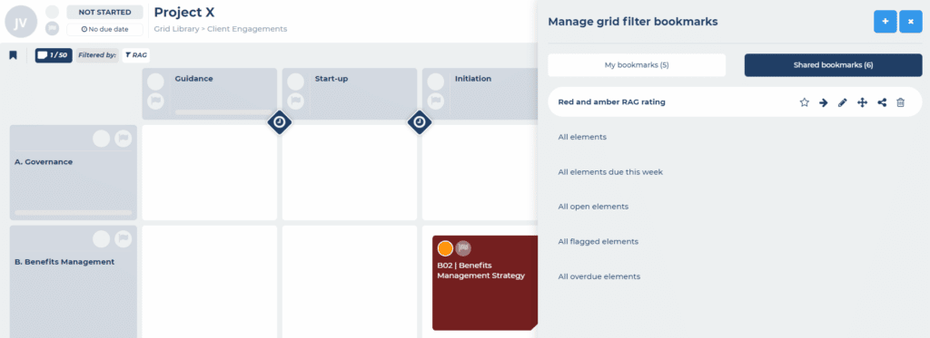 Manage grid filter bookmarks