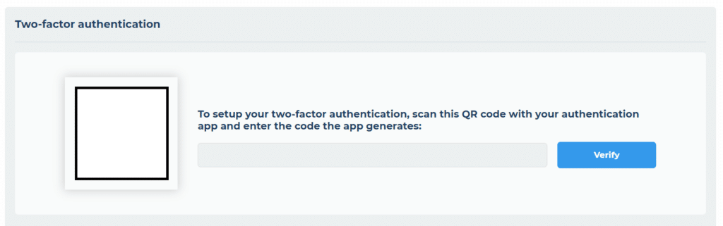 The two-factor authentication setup interface