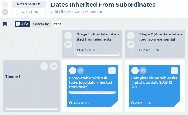 Grid with inherited due dates showing due dates pre-migration to Gantt scheduling