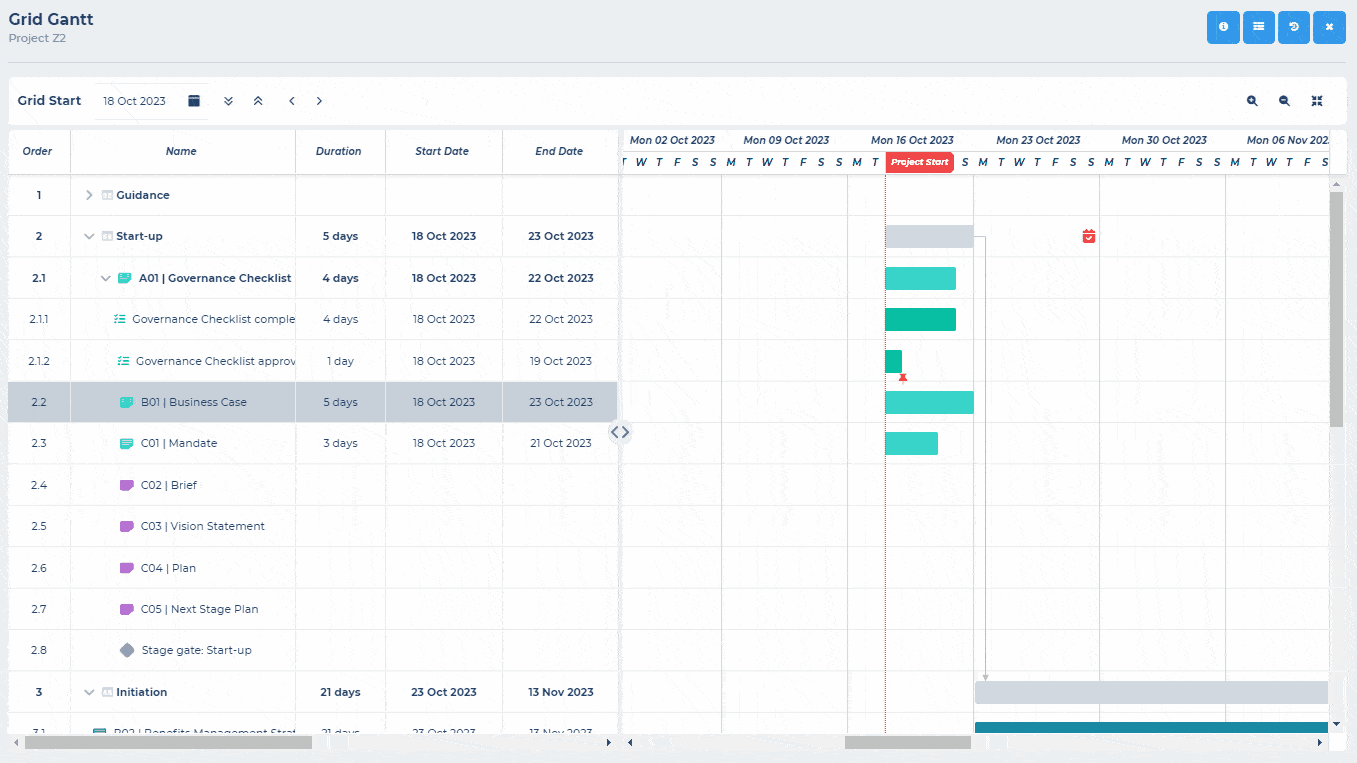 Animated gif showing a dependency being set via drag and drop in the Gantt chart