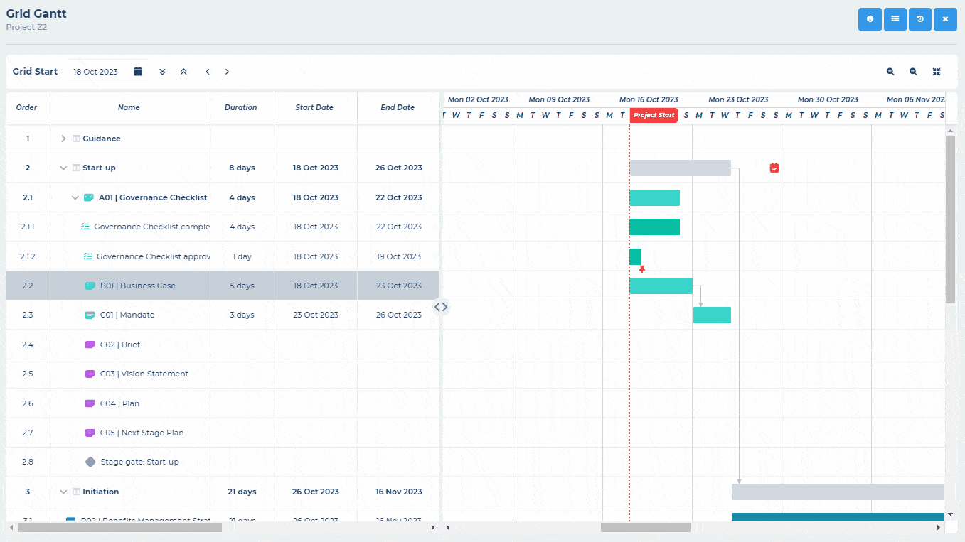 Animated gif showing a duration being set via drag and drop in the Gantt chart